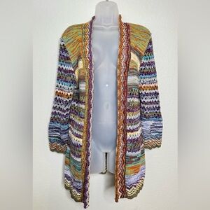 Ali‎ Miles Open Front Cardigan Sweater Crochet Multicolored Boho Medium